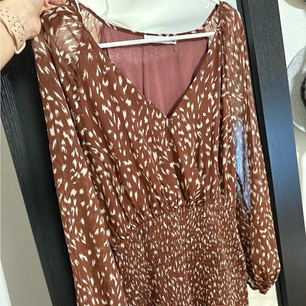 Vici Brown and White Midi Dress